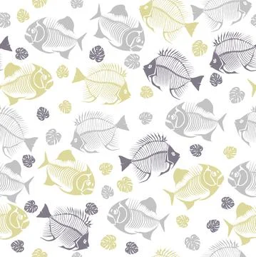 Seamless vector pattern with fish skeleton. Stock Illustration