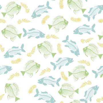 Seamless vector pattern with fish skeleton. Stock Illustration