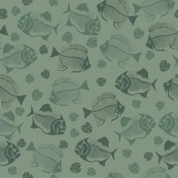 Seamless vector pattern with fish skeleton. Illustrazione stock