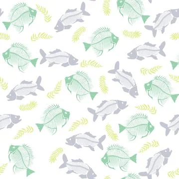 Seamless vector pattern with fish skeleton. Illustrazione stock