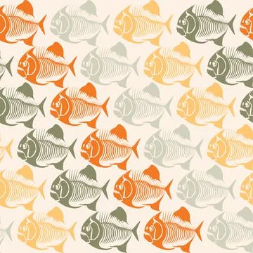 Seamless vector pattern with fish skeleton. Stock Illustration