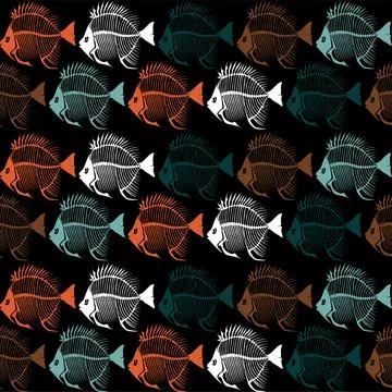 Seamless vector pattern with fish skeleton. Stock Illustration