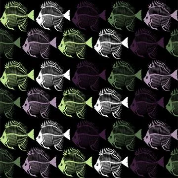 Seamless vector pattern with fish skeleton. Stock Illustration