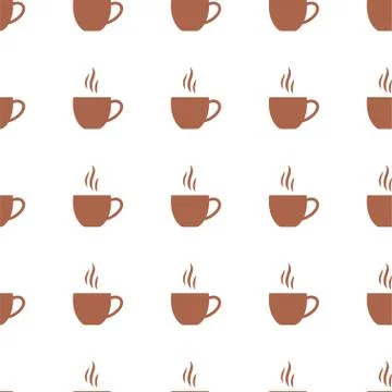 Seamless vector pattern with flat coffee cups, Good morning theme background Stock Illustration