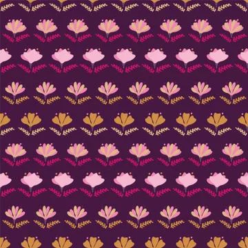 Seamless vector pattern with floral stripes in vivid pinks and purples Stock Illustration