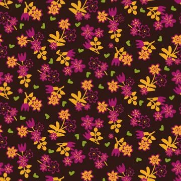 Seamless vector pattern with flowers and hearts Stock Illustration