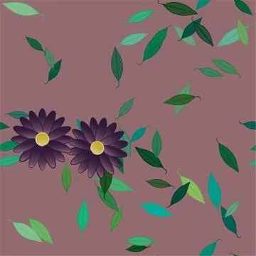 Seamless vector pattern with flowers and leafs Stock Illustration