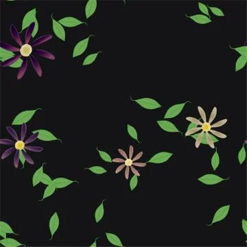 Seamless vector pattern with flowers and leafs Stock Illustration
