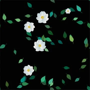 Seamless vector pattern with flowers and leafs Stock Illustration