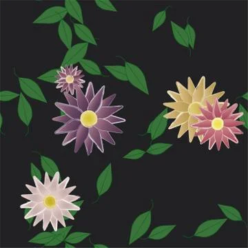Seamless vector pattern with flowers and leafs Stock Illustration