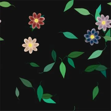 Seamless vector pattern with flowers and leafs Stock Illustration