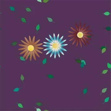 Seamless vector pattern with flowers and leafs Stock Illustration