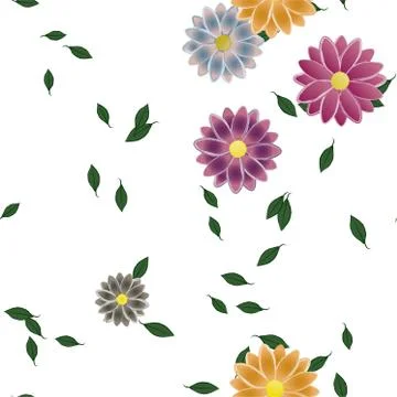 Seamless vector pattern with flowers and leafs Stock Illustration