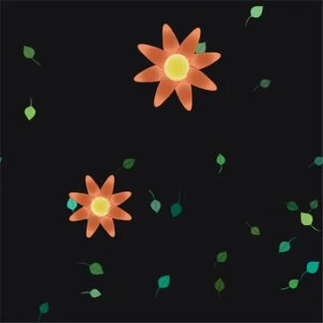 Seamless vector pattern with flowers and leafs Stock Illustration