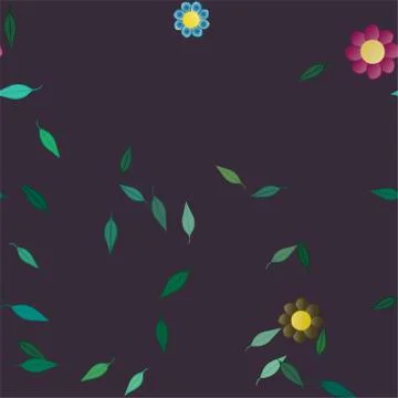 Seamless vector pattern with flowers and leafs Stock Illustration