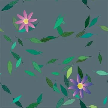 Seamless vector pattern with flowers and leafs Illustrazione stock