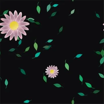 Seamless vector pattern with flowers and leafs Stock Illustration