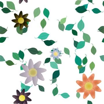 Seamless vector pattern with flowers and leafs Stock Illustration