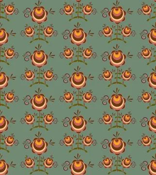 Seamless vector pattern with flowers and leaves hand-drawn, in the style of.. Illustrazione stock