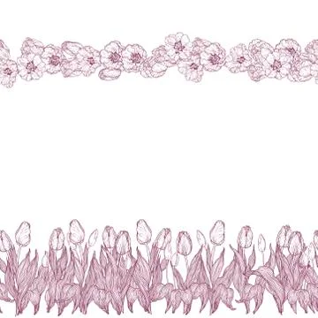 Seamless vector pattern with flowers in horizontal lines Stock Illustration