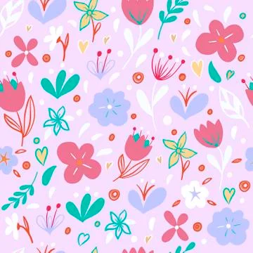 Seamless vector pattern - flowers on a pink background. For the design of Stock Illustration