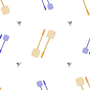 Seamless vector pattern. Fly and fly swatter. Isolated on white. Stock-Illustration