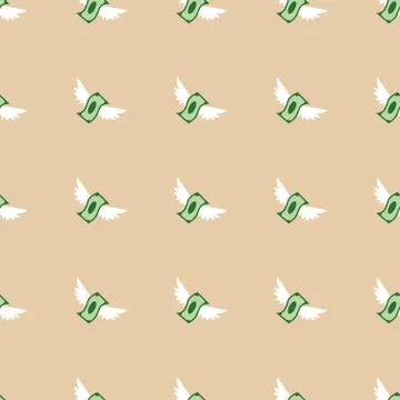 Seamless vector pattern of flying paper money Stock Illustration