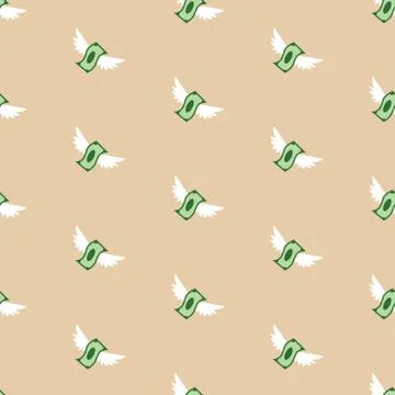 Seamless vector pattern of flying paper money Stock Illustration
