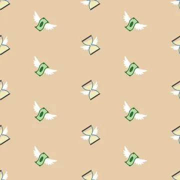Seamless vector pattern of flying paper money and hourglass Stock Illustration