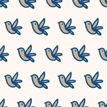 Seamless vector pattern with flying sparrow birds on a light background Stock Illustration