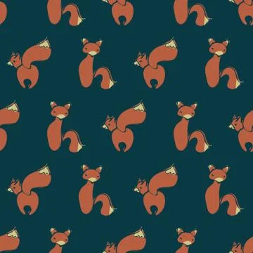 Seamless vector pattern with foxes on dark navy background Stock Illustration