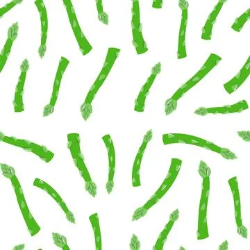 Seamless vector pattern of fresh green asparagus vegetable on white background. Stock Illustration