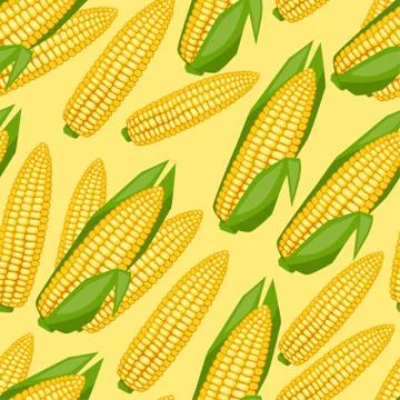Seamless vector pattern with fresh ripe corn cobs Stock Illustration