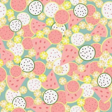 Seamless vector pattern with fruit salad in pastel colors Stock Illustration