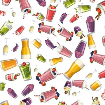 Seamless Vector Pattern of Fruit Smoothies Milkshakes and Cold Beverages Stock Illustration