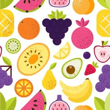 Seamless vector pattern with fruits on backdrop. Stock Illustration