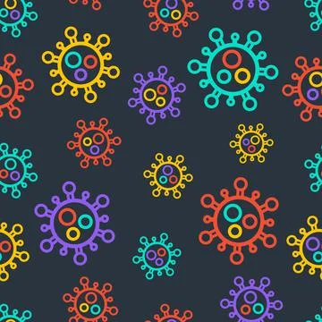 Seamless vector pattern with the funny cells of coronavirus. Stockillustratie