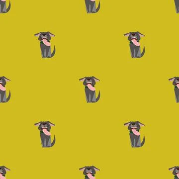 Seamless vector pattern with a funny dog on a yellow background. Stock Illustration