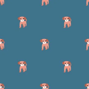Seamless vector pattern with a funny puppy on a green background. Stock Illustration