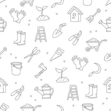 Seamless vector pattern of garden tools Illustrazione stock