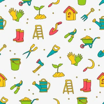 Seamless vector pattern of garden tools Stock Illustration