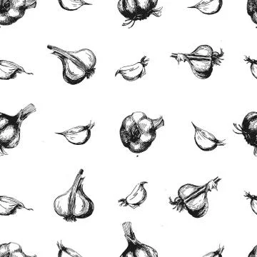 Seamless vector pattern with garlic Stock Illustration
