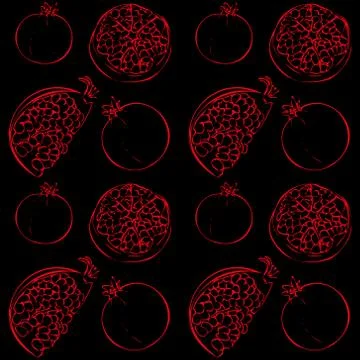 Seamless vector pattern of a garnet outline on a black isolated background. Stock Illustration