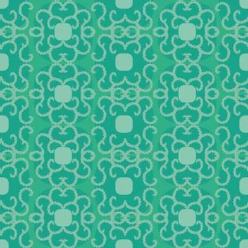 Seamless vector pattern with geometric and botanical motifs in jade green Stock Illustration