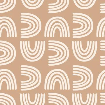 Seamless vector pattern geometric boho white rainbow on warm brown, kids textile Stock Illustration
