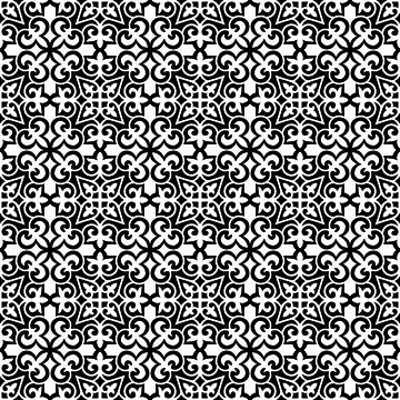 Seamless vector pattern in geometric ornamental style. Kazakh ornament. Black Stock Illustration