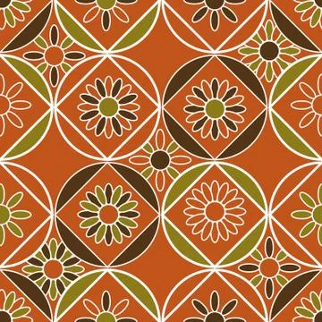 Seamless vector pattern with geometric tiles decorated with floral motifs. Stock-Illustration