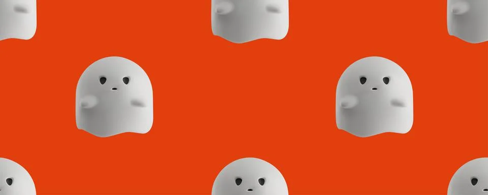 Seamless vector pattern with ghosts on an orange background Stock Illustration