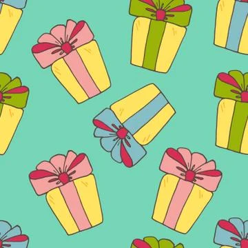 Seamless vector pattern with gift boxes, wrapping paper, fabric design. イラスト素材