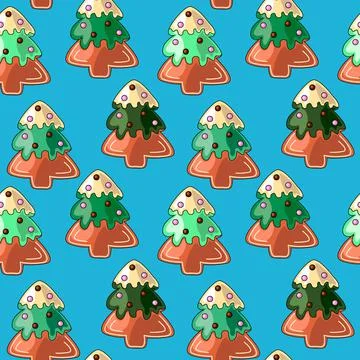 Seamless vector pattern with gingerbread in the form of Christmas tree Illustrazione stock
